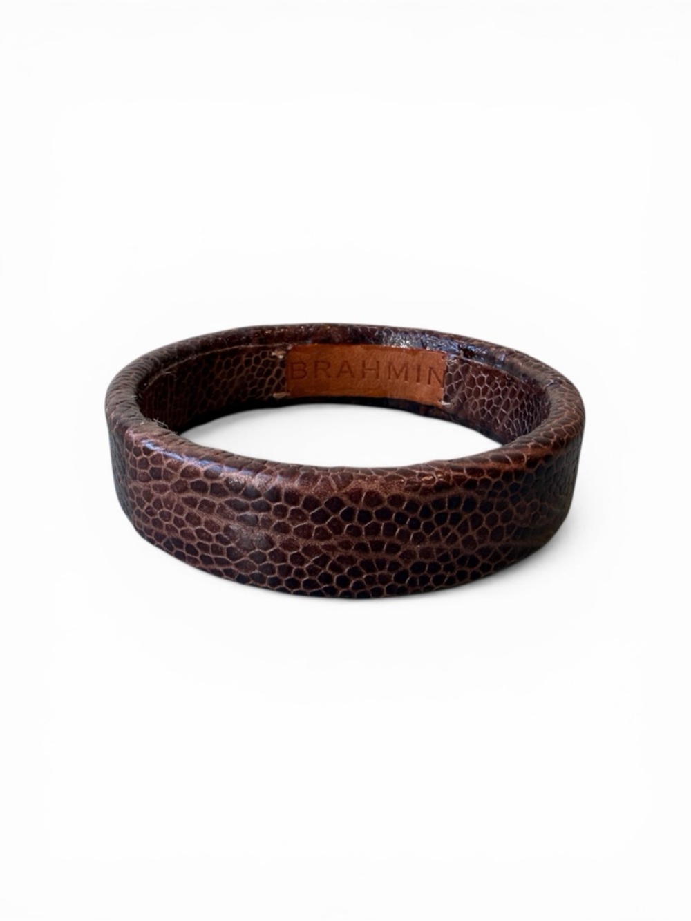 Brahmin Embossed Leather Bangle Bracelet | Rare Brown Textured Cuff